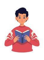A boy reading a book on a white background vector