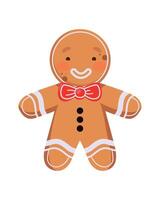 A gingerbread man with a bow tie and a red bow vector