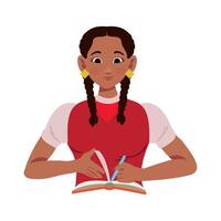 A girl with braids is writing in a book vector