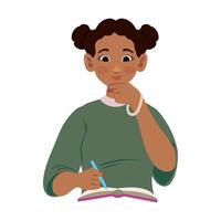 An illustration of a girl with a pen and notebook vector