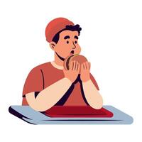 A man eating a hamburger in a restaurant vector