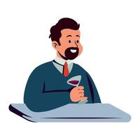 A man with a beard sitting at a table with a glass of wine vector