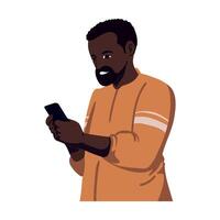 An illustration of a man with a beard and a phone vector