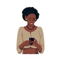 An illustration of a woman with a phone vector