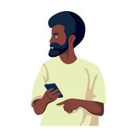 An illustration of a man with a beard and a phone vector