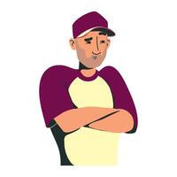 A cartoon man with a baseball cap and a baseball uniform vector