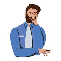 A man with a beard and tie is thinking vector