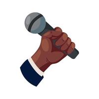 A hand holding a microphone on a white background vector