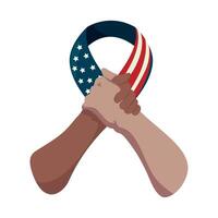 Two hands holding a flag with an american flag on it vector