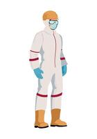 A man in a white protective suit and goggles vector