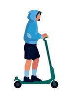 A man in a hoodie riding a scooter vector