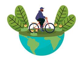 A man riding a bicycle on the earth vector