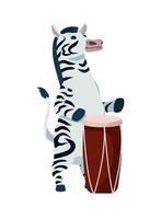 Zebra playing drums, cartoon character illustration vector