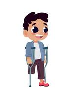 A cartoon boy with crutches and a smile vector