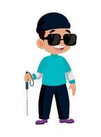 A cartoon boy with a cane and sunglasses vector