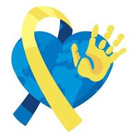 A yellow ribbon and hand with a heart vector