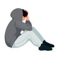 Sad man sitting on the floor isolated illustration vector