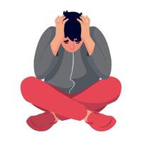 A person sitting on the floor with their head in their hands vector