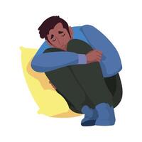 Sad man sitting on the pillow, isolated illustration vector