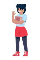 A woman holding books and waving vector