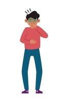 A man with a mask covering his nose and mouth vector