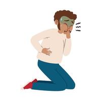 A man with a mask on his face is sitting on the floor vector