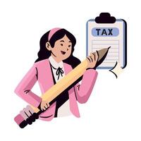 A woman holding a pencil and a tax form vector