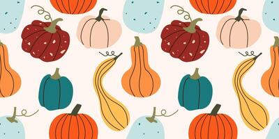 Modern abstract pumpkins seamless pattern. Autumn pumpkin texture various color and shapes flat illustration isolate on white . vector
