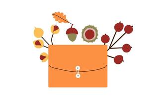Hello autumn. Envelope with autumn leaves and cozy elements . Minimalistic hand drawn postcard. illustration in flat style isolate on white background . vector