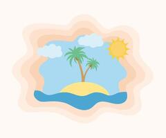 summer sea view sky and beach paper cut art banner illustration flat style background for you design vector