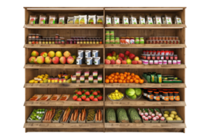 Supermarket product shelf isolated on transparent background. png