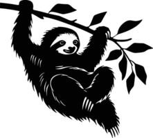 Sloth silhouette, sloth art silhouette logo icon design black and white, black silhouette of Sloth on the branch illustration icon for logo, isolated on white background. vector