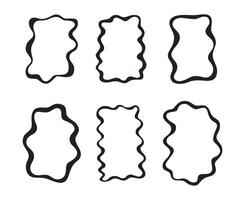 Set of rectangle frames with wavy edges. Rectangular shapes with wiggly borders. Picture or photo frames, empty text boxes, tags, labels isolated on white background. Graphic illustration. vector