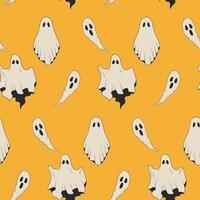 Seamless pattern. Retro Halloween. Ghosts on yellow background vector