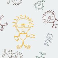 Editable Outline Cartoon Style Light Bulb Character in Various Color Vectorized Seamless Pattern for Creating Background of Electrical Related or Illustration for Kids vector