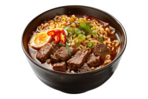 Ramen soup with beef isolated on transparent background. png