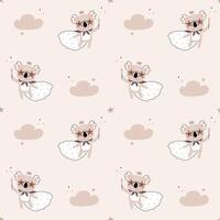 Cute pattern in Scandinavian, boho, minimalism Koalas and clouds. Animals, a charming character.Decor for the nursery, baby shower, textiles vector