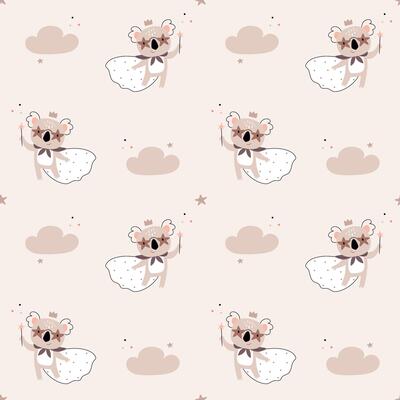 Cute pattern in Scandinavian, boho, minimalism Koalas and clouds. Animals, a charming character.Decor for the nursery, baby shower, textiles