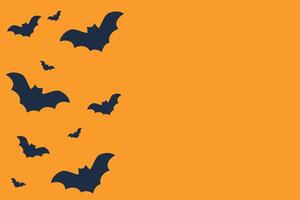 Halloween background with flying bats with copy space on orange background. Design template for party invitation, decoration, greeting cards, and festive event promotions. vector