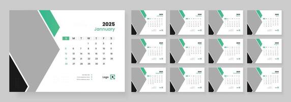 Desk Calendar 2025 template design, Week start on Sunday, Office Calendar 2025. vector