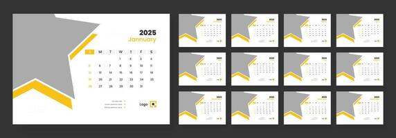 Desk Calendar 2025 template design, Week start on Sunday, Office Calendar 2025. vector