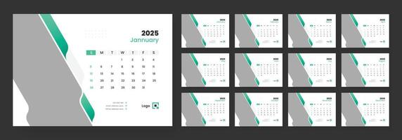 Desk Calendar 2025 template design, Week start on Sunday, Office Calendar 2025. vector