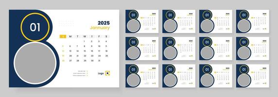 Desk Calendar 2025 template design, Week start on Sunday, Office Calendar 2025. vector