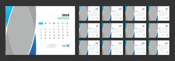 Desk Calendar Template 2025, New Year 2025 table calendar, Minimalist desk calendar 2025 template. vector