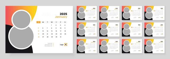 Desk Calendar 2025 template design, Week start on Sunday, Office Calendar 2025. vector
