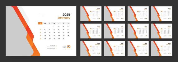 Desk Calendar Template 2025, New Year 2025 table calendar, Minimalist desk calendar 2025 template. vector