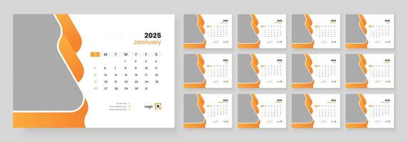 Desk Calendar 2025 template design, Week start on Sunday, Office Calendar 2025. vector