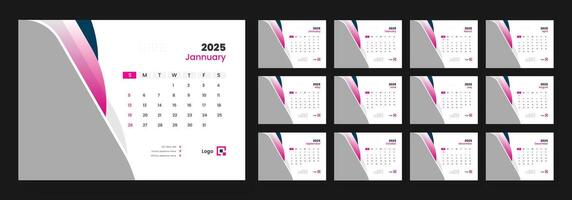 Desk Calendar Template 2025, New Year 2025 table calendar, Minimalist desk calendar 2025 template. vector