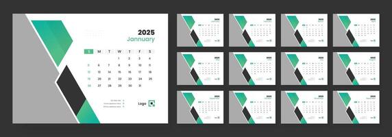 Desk Calendar 2025 template design, Week start on Sunday, Office Calendar 2025. vector