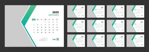 Desk Calendar 2025 template design, Week start on Sunday, Office Calendar 2025. vector